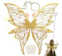 Ailes de Fée Enfant,Ailes de Fée Clochette Avec Oreilles d'Elfe- Une Couronne de Fleurs- Une Baguette Magique,Ailes de Papillon,Fairy Wings Adult pour Jeux de Rôle,Carnaval,Anniversaire,Festival