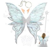 Ailes de Fée Enfant,Ailes de Fée Clochette Avec Oreilles d'Elfe- Une Couronne de Fleurs- Une Baguette Magique,Ailes de Papillon,Fairy Wings Adult pour Jeux de Rôle,Carnaval,Anniversaire,Festival