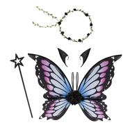 Ailes de fée et baguette - Ailes de fée avec guirlandes de fleurs, oreilles d'elfe, baguettes magiques, jeux de rôle, cosplay et événements de vacances, costume de papillon beau et léger pour filles