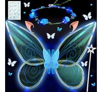 Ailes de Fée Lumineuses à Led, Ailes de Papillon Avec Oreilles d'Elfe, Bandeau de Fée à Led Et Baguettes de Fée Étoile, Ailes de Papillon, Ailes de Princesse, Costume d'Aile pour Carnaval ou Soirées