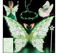 Ailes de Fée Lumineuses à Led, Ailes de Papillon Avec Oreilles d'Elfe, Bandeau de Fée à Led Et Baguettes de Fée Étoile, Ailes de Papillon, Ailes de Princesse, Costume d'Aile pour Carnaval ou Soirées