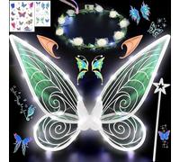 Ailes de Fée Lumineuses à Led, Ailes de Papillon Avec Oreilles d'Elfe, Bandeau de Fée à Led Et Baguettes de Fée Étoile, Ailes de Papillon, Ailes de Princesse, Costume d'Aile pour Carnaval ou Soirées