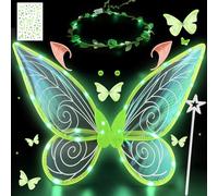 Ailes de Fée Lumineuses à Led, Ailes de Papillon Avec Oreilles d'Elfe, Bandeau de Fée à Led Et Baguettes de Fée Étoile, Ailes de Papillon, Ailes de Princesse, Costume d'Aile pour Carnaval ou Soirées