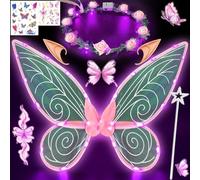 Ailes de Fée Lumineuses à Led, Ailes de Papillon Avec Oreilles d'Elfe, Bandeau de Fée à Led Et Baguettes de Fée Étoile, Ailes de Papillon, Ailes de Princesse, Costume d'Aile pour Carnaval ou Soirées