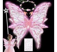 Ailes de Fée Lumineuses à Led, Ailes de Papillon Avec Oreilles d'Elfe, Bandeau de Fée à Led Et Baguettes de Fée Étoile, Ailes de Papillon, Ailes de Princesse, Costume d'Aile pour Carnaval ou Soirées