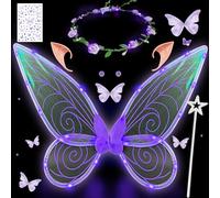 Ailes de Fée Lumineuses à Led, Ailes de Papillon Avec Oreilles d'Elfe, Bandeau de Fée à Led Et Baguettes de Fée Étoile, Ailes de Papillon, Ailes de Princesse, Costume d'Aile pour Carnaval ou Soirées