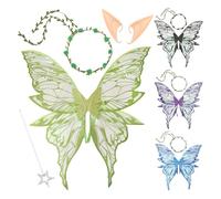 Ailes de fée pour costume, costume complet d'ailes d'ange avec diadème de fleur et accessoires d'oreilles pour rôles d'acteur, fêtes, jeux d'anniversaire