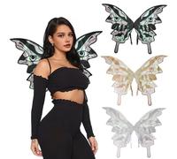 Ailes de fée pour femme adulte papillon brillant cosplay costume organza elfe ailes d'ange pour Halloween accessoire de fête (noir)