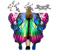 Ailes De Papillon Adulte Cape,Ailes De Papillon,Ailes De Fée Adulte Châle,Cape Ailes De Papillon Avec Masque En Dentelle Et Ailes Bandeau,Pour Fête Cosplay Carnaval Mascarade De Mardi Gras (B)
