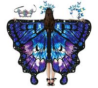 Ailes de Papillon Adulte Cape - Costume Femme Déguisement Châle (Bleu)