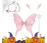 Ailes de papillon - Ailes d'ange | Ailes d'ange | Rose, Violet, Vert, Blanc, Organza et Armatures, Comprend une et des oreilles, Accessoire de performance de scène de vacances