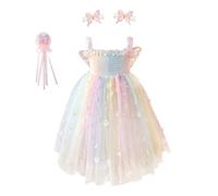 Ailes de Papillon Filles Robe à Lanières Smockées,Robe de Princesse en Tulle Scintillant pour le Bal de Mariage Fête D'anniversaire,avec des Pinces à Cheveux,Baguette Magique et Boîte-Cadeau,130