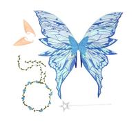 Ailes de papillon pour filles, déguisement d'aile d'ange de papillon avec guirlande florale et oreilles de - Costume de fête pour cosplay, jeu de rôle, anniversaire, maquillage, scène