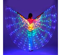Ailes d'Isis à LED, Ailes de Danse du Ventre, Ailes de Papillon à LED Colorées avec Bâtons Télescopiques, Lumineux Costume de Performance Vêtements pour Carnaval, Scène,Noël (Lumière colorée (Enfant))