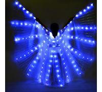 Ailes d'Isis à LED, Ailes de Danse du Ventre, Ailes de Papillon à LED Colorées avec Bâtons Télescopiques, Lumineux Costume de Performance Vêtements pour Carnaval, Scène,Noël (Lumière Bleue (Enfant))