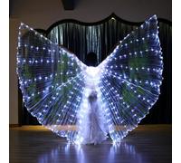Ailes LED Isis, ailes pour danse du ventre avec ailes de papillon LED colorées et bâtons télescopiques lumineux - Costume de performance pour carnaval, scène, Halloween, Noël, fête (Adulte, Blanc