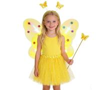 Ailes Robe de Princesse pour Fille, Light Up Enfants Costume avec LED Light, Couronne Magique Ailes de Fée Déguisement Lumineuse pour Filles avec Lumineuse et Ensemble de Floral (Yellow, 3-10 Years)
