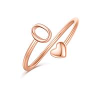 Ailetop Bague initiale en forme de cœur pour femmes et filles - Bague réglable plaquée or jaune/blanc/rose 14 carats pour femmes et filles qui ne ternissent pas - Cadeau tendance - Bijoux