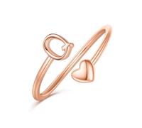 Ailetop Bague initiale en forme de cœur pour femmes et filles - Bague réglable plaquée or jaune/blanc/rose 14 carats pour femmes et filles qui ne ternissent pas - Cadeau tendance - Bijoux