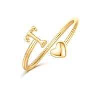 Ailetop Bague initiale en forme de cœur pour femmes et filles - Bague réglable plaquée or jaune/blanc/rose 14 carats pour femmes et filles qui ne ternissent pas - Cadeau tendance - Bijoux