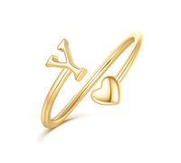 Ailetop Bague initiale en forme de cœur pour femmes et filles - Bague réglable plaquée or jaune/blanc/rose 14 carats pour femmes et filles qui ne ternissent pas - Cadeau tendance - Bijoux