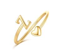 Ailetop Bague initiale en forme de cœur pour femmes et filles - Bague réglable plaquée or jaune/blanc/rose 14 carats pour femmes et filles qui ne ternissent pas - Cadeau tendance - Bijoux