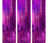 AILEXI 3 Pack Rideaux De Clinquant Métalliques Feuille Frange Miroitement Banderoles Décoration De Fenêtre Porte Rideau pour Fête Fournitures 3"* 8"(1 * 2.5m)- Laser Rose Rouge