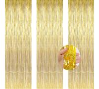 AILEXI 3 Pack Rideaux Métalliques Clinquant Feuille Frange Miroitement Rideau Porte Fenêtre Décoration pour Anniversaire Fournitures De Fête De Mariage 3.2ft*6.6ft (1m*2m) - Laser Or