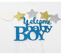 AILEXI 6 Count Glitter Cake Decorating Toppers pour Le Genre révèlent - Welcome Baby Boy Bleu Clair