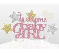 AILEXI 6 Count Glitter Cake Décorations Toppers pour Le Genre révèlent - Welcome Baby Girl Rose
