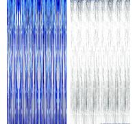 AILEXI Argent Bleu-Foncé Bande Fond 2pcs 92CM*245CM Rideau Frangé de Feuille pour La Décoration de Fête de Photo