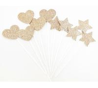 AILEXI Dessus de Gateau Paillettes à la Main 10 comptes pour décorer Les Cure-Dents congelés Cupgâteau - Champagne Or 5 Coeurs et 5 étoiles