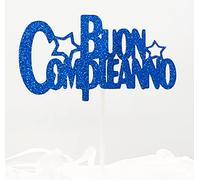 AILEXI Happy Birthday 1 Count Glitter gâteau Decorating Toppers in Italian - Buon Compleanno Dark Blue I