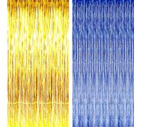 AILEXI Or Bleu-Foncé Bande Fond 2pcs 92CM*245CM Rideau Frangé de Feuille pour La Décoration de Fête de Photo