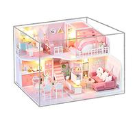 Ailgely Bricolage Miniature Maison de Poupée Pinellia Temps Rose LED Lumières Décoration de la Maison 9.8 * 7.7*.1in