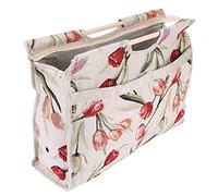 Ailgely Sac de Rangement Pratique avec Manche en Bois de Haute qualité, Sac de Rangement en Tissu tissé, Organisateur D'outils de Couture de Tricot Bleu pour L'artisanat et la Maison