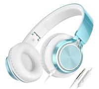 AILIHEN C8 Casque filaire avec microphone Casque supra-auriculaire pliable et ajustable Contrôle du volume Son stéréo HD Prise 3.5mm pour Chromebook, Ordinateur portable, Smartphone, Étude(Bleu Clair)