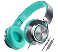 AILIHEN C8 Casque Filaire avec Microphone Casque Supra-auriculaire Pliable et Ajustable Contrôle du Volume Son stéréo HD Prise 3.5mm pour Chromebook, Ordinateur Portable, Smartphone(Gris Vert Menthe)