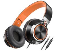 AILIHEN Casque Audio, C8 Casque Audio Écouteurs Stéréo Supra-aural Pliable Microphone et Contrôle du Volume pr Smartphone PC (Noir/Orange)