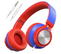 AILIHEN Casque de salle de vec microphone - Casque filaire C8 pour enfants pour l'école avec prise jack 3,5 mm pour l'apprentissage en ligne à la bibliothèque, à la maison (rouge bleu)