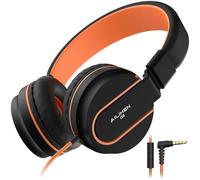 AILIHEN I35 Casque pour Enfant avec Microphone Volume limité 93 DB Filles Garçons Adolescent Casque Filaire Pliable léger pour l'école Cours en Ligne Chromebook Téléphones Portables(Orange Noir)