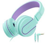 AILIHEN I35 Casque pour Enfant avec Microphone Volume limité 93 DB Filles Garçons Adolescent Casque Filaire Pliable léger pour l'école Cours en Ligne Chromebook Téléphones Portables(Vert Violet)