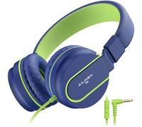 AILIHEN I35 Casque pour Enfant avec Microphone Volume limité 93 DB Filles Garçons Adolescent Casque Filaire Pliable léger pour l'école Cours en Ligne Chromebook Téléphones Portables(Bleu Vert)