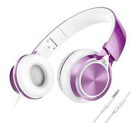 AILIHEN MS300 Casque filaire avec microphone pour Chromebook Ordinateur portable Smartphone, 3.5mm Casque léger pliable pour l'école Adolescents Filles Garçons Adolescents Cours en ligne(Violet Foncé)