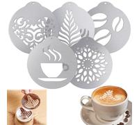 Aililong Lot de 5 pochoirs à café en acier inoxydable - Pochoirs pour cappuccino - Pochoirs de décoration en mousse de lait - Accessoires de café - Parfaits pour les modèles d'art DIY et plus encore