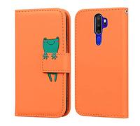 Ailisi Coque pour Oppo A5 2020/OPPO A9 2020, Mignon Cartoon Animal Grenouille Etui Portefeuille en Cuir PU Housse avec Fonction Stand, Fermeture Magnétique, Emplacements de Cartes -Orange
