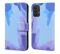 Ailisi Coque pour Samsung Galaxy A32 5G, Aquarelle créative Etui Portefeuille en Cuir PU Housse avec Support, Fermeture Magnétique, Emplacements de Cartes [Pas pour Samsung Galaxy A32 4G]-Bleu+Violet