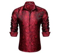 Ailisus Chemise vintage cachemire pour homme à manches longues pour fête disco brillante décontractée florale soyeuse costume unique, rouge vin, XL