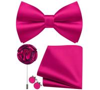 Ailisus Ensemble nœud papillon et boutons de manchette carrés en soie pré-noués pour homme, rose fuchsia, taille unique