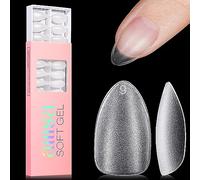 AILLSA Faux ongles courts en forme d'amande - Ongles en gel mat non limés - Préformés - Doux - Couverture complète - Courts - En acrylique transparent